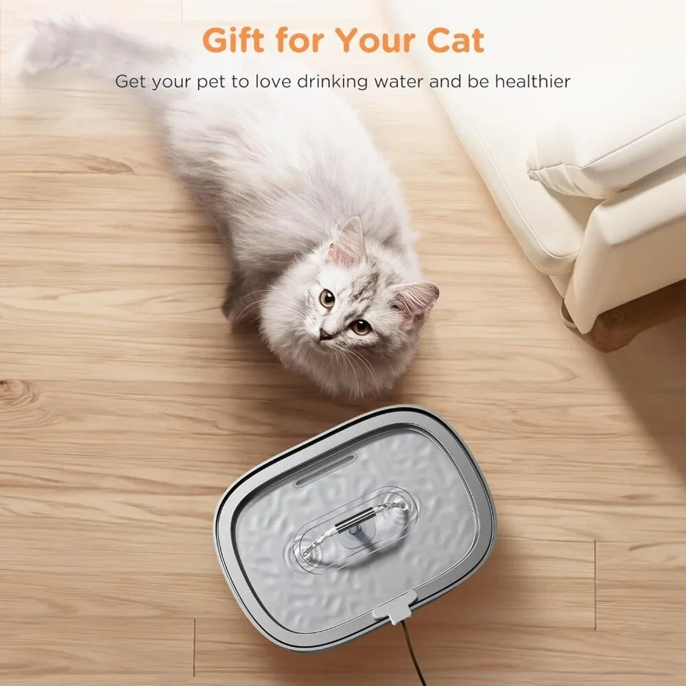 Stainless Steel Cat Water Fountain 108oz Pet Drinking Dispenser with 8 Filters